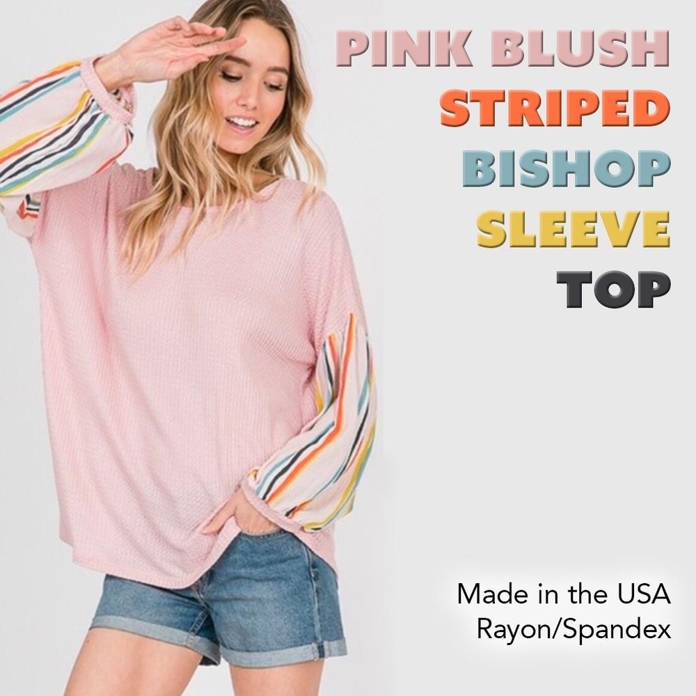 Bishop Sleeve Top with Stripes on Arms